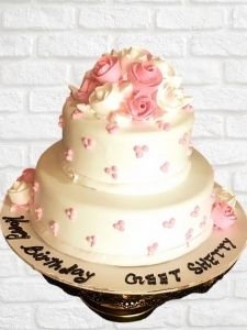 2 Tier Anniversary Cream Cake - Cake'O'Clocks